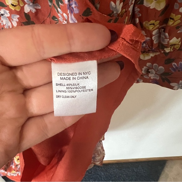 Yumi Kim So Amazing Rust Silk Floral Love Me Tender Dress Long Sleeves Pockets - Picture 12 of 14